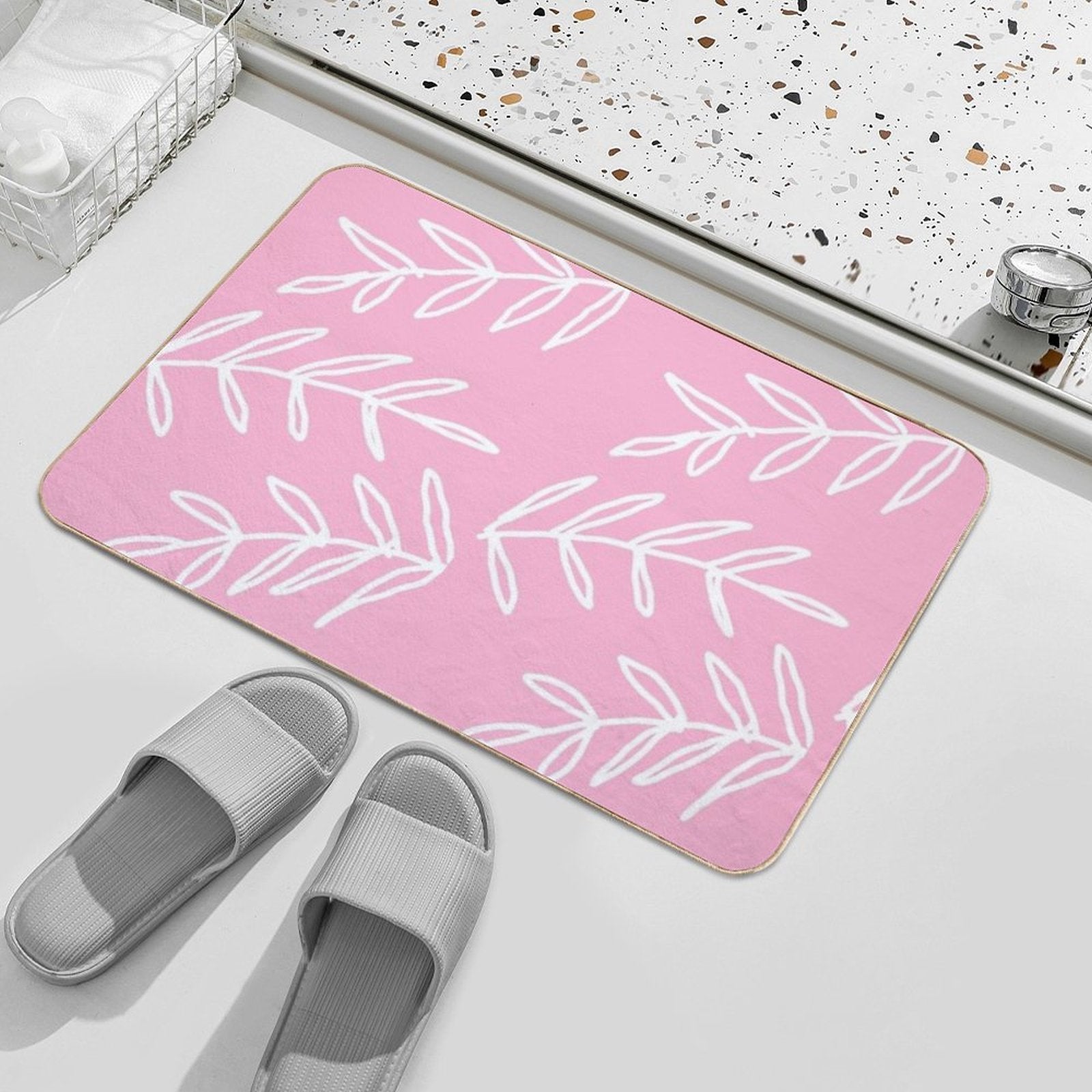 Cute Bohemian Leaves on Pink Background  Versatile Bath Mat