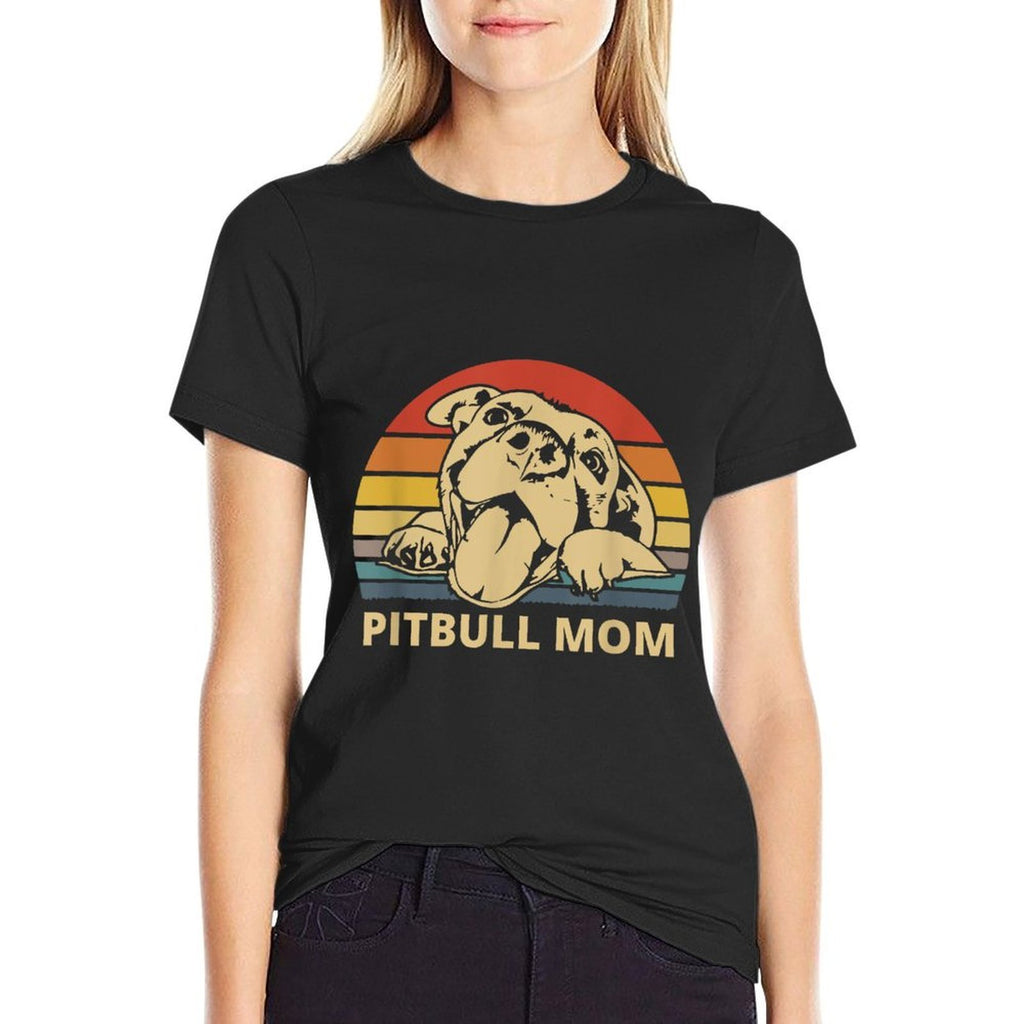 Vintage Pitbull Mom  Happy Smiling Pitbull Mom on Sunset  Rolled Sleeves T-Shirt