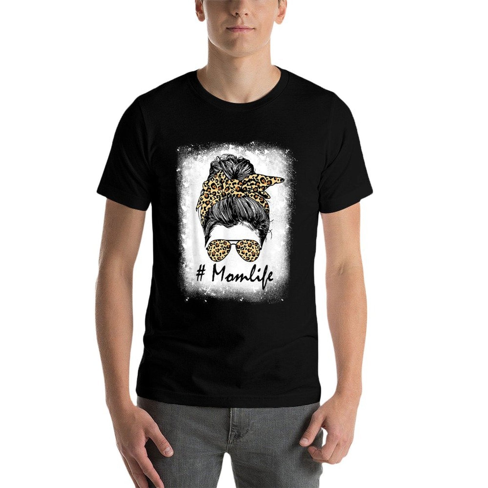 Mom Life Bleached Mom Life Leopard Messy Bun  Breathable T-Shirt