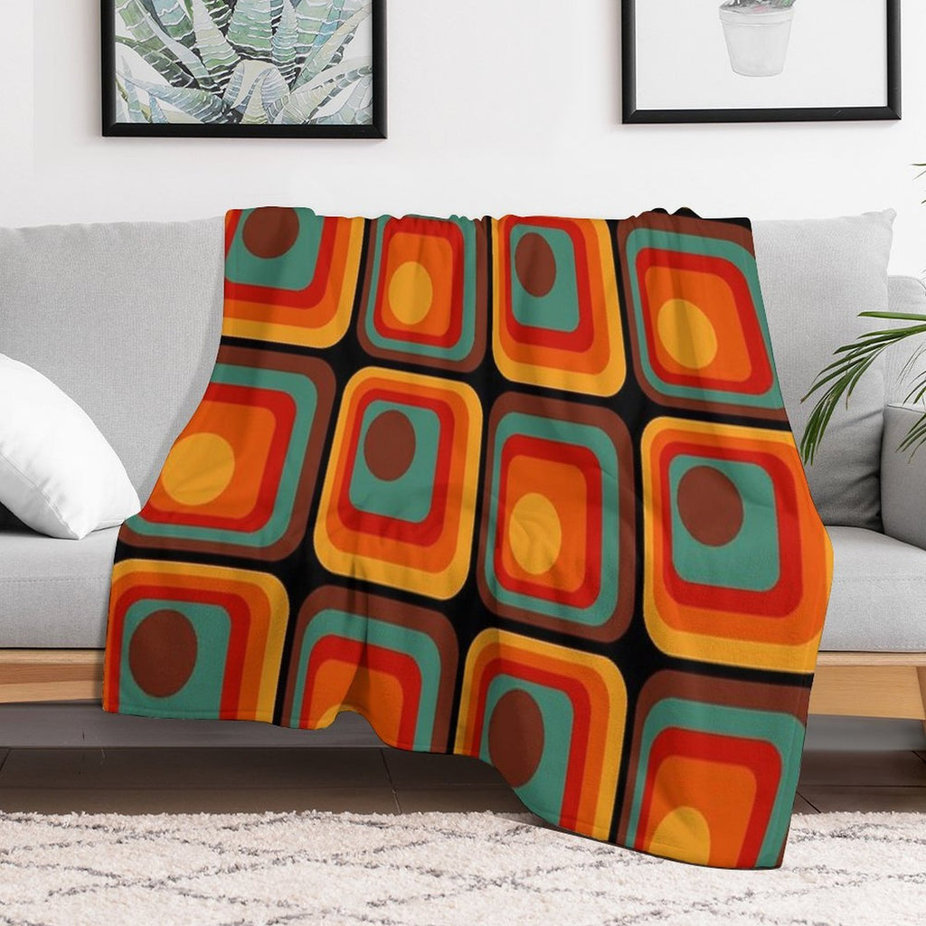 Retro Geometric Gradient Square And Circle Pattern 222 Anti-pilling Throw Blanket