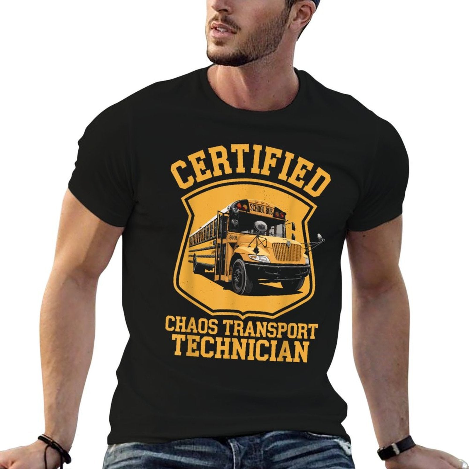 Certified Chaos Transport Technician Funny School Bus Driver  Rolled Sleeves T-Shirt