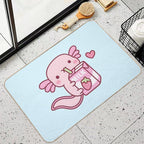 Cute Pink Axolotl Loves Strawberry Milk  Toxin-Free Bath Mat