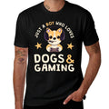 Just A Boy Who Loves Dogs And Gaming Cute Gamer Dog  Trendy Pattern T-Shirt