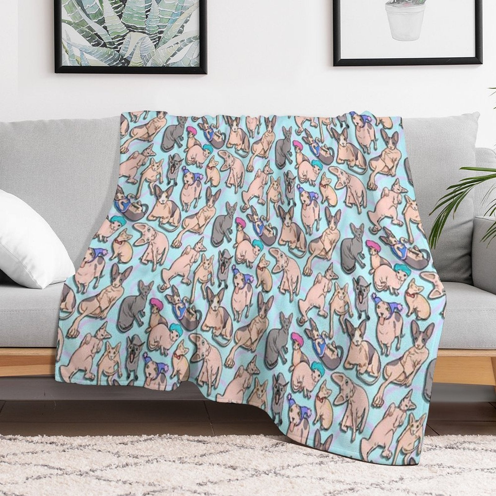 Sphynx Cat Pattern Durable Throw Blanket