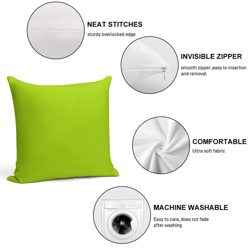 EXCLUSIVE TO OZCUSHIONS - VERY VIVID LIME GREEN -SOLID PLAIN GREEN COLOR Soft Fade-Resistant Throw Pillow