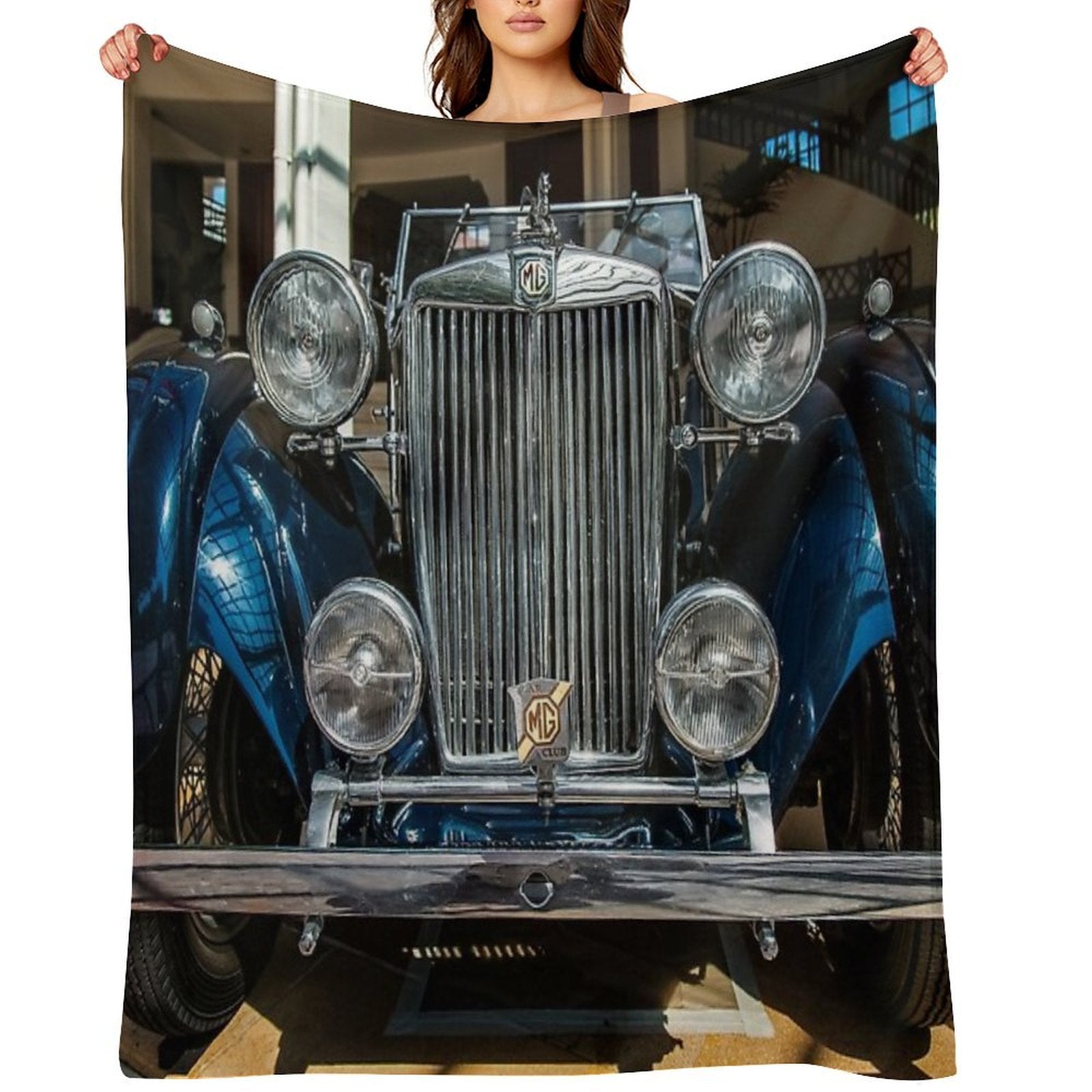 MG Vintage Car 1939 Shrink-resistant Throw Blanket