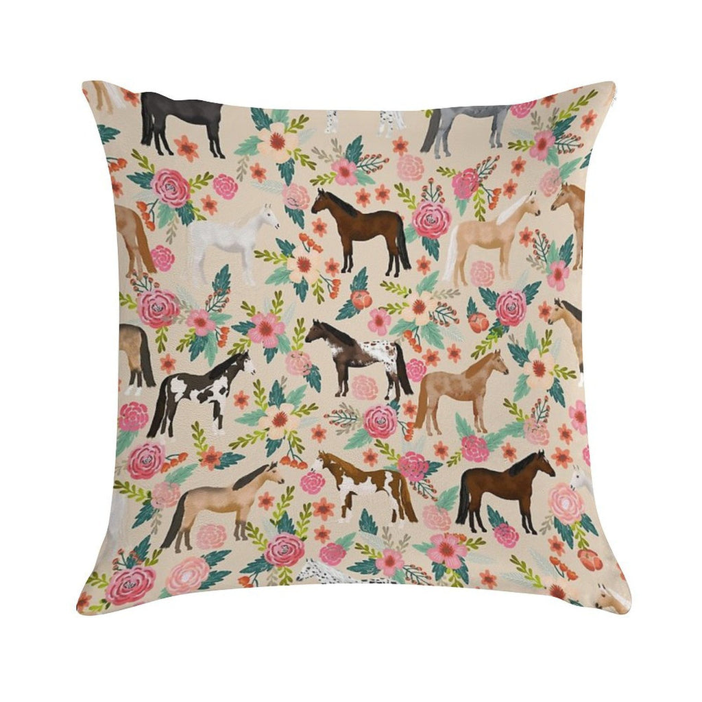 Horses Floral Horse Breeds Farm Animal Pets Soft Durable Construction Throw Pillow