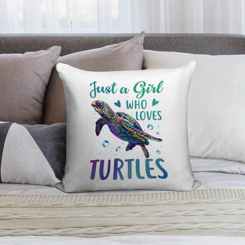 Just A Girl Who Loves Turtles Watercolor Sea Ocean Gift Soft Short Plush Fabric Throw Pillow