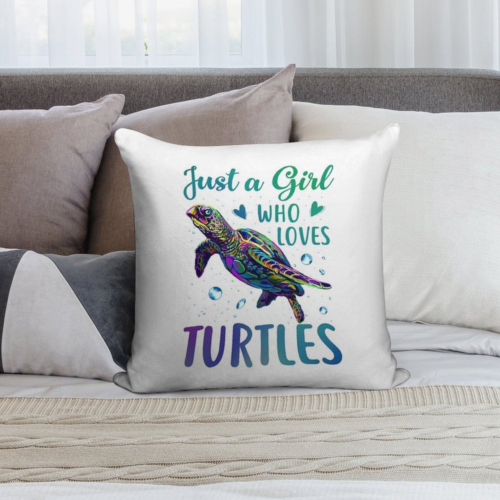 Just A Girl Who Loves Turtles Watercolor Sea Ocean Gift Soft Short Plush Fabric Throw Pillow