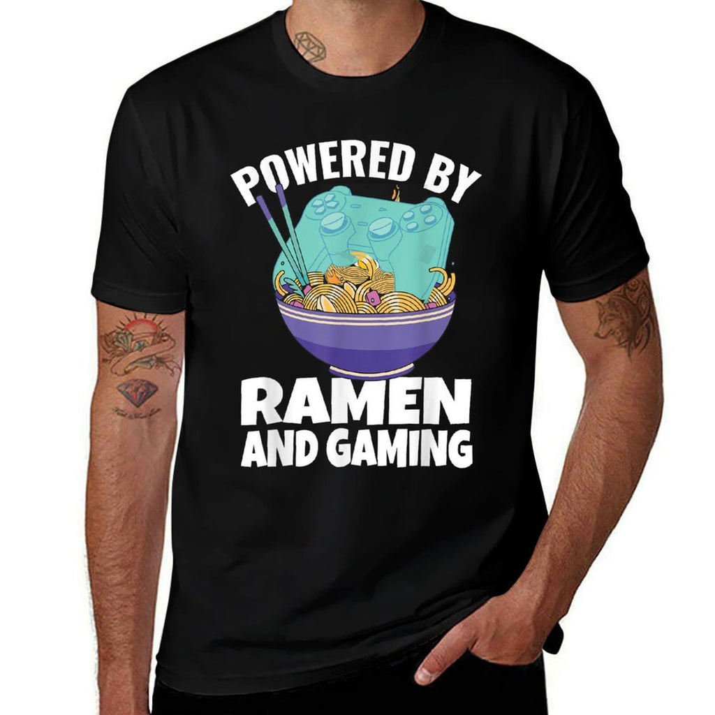 Powered By Ramen And Gaming Kids Gamer  Cotton T-Shirt