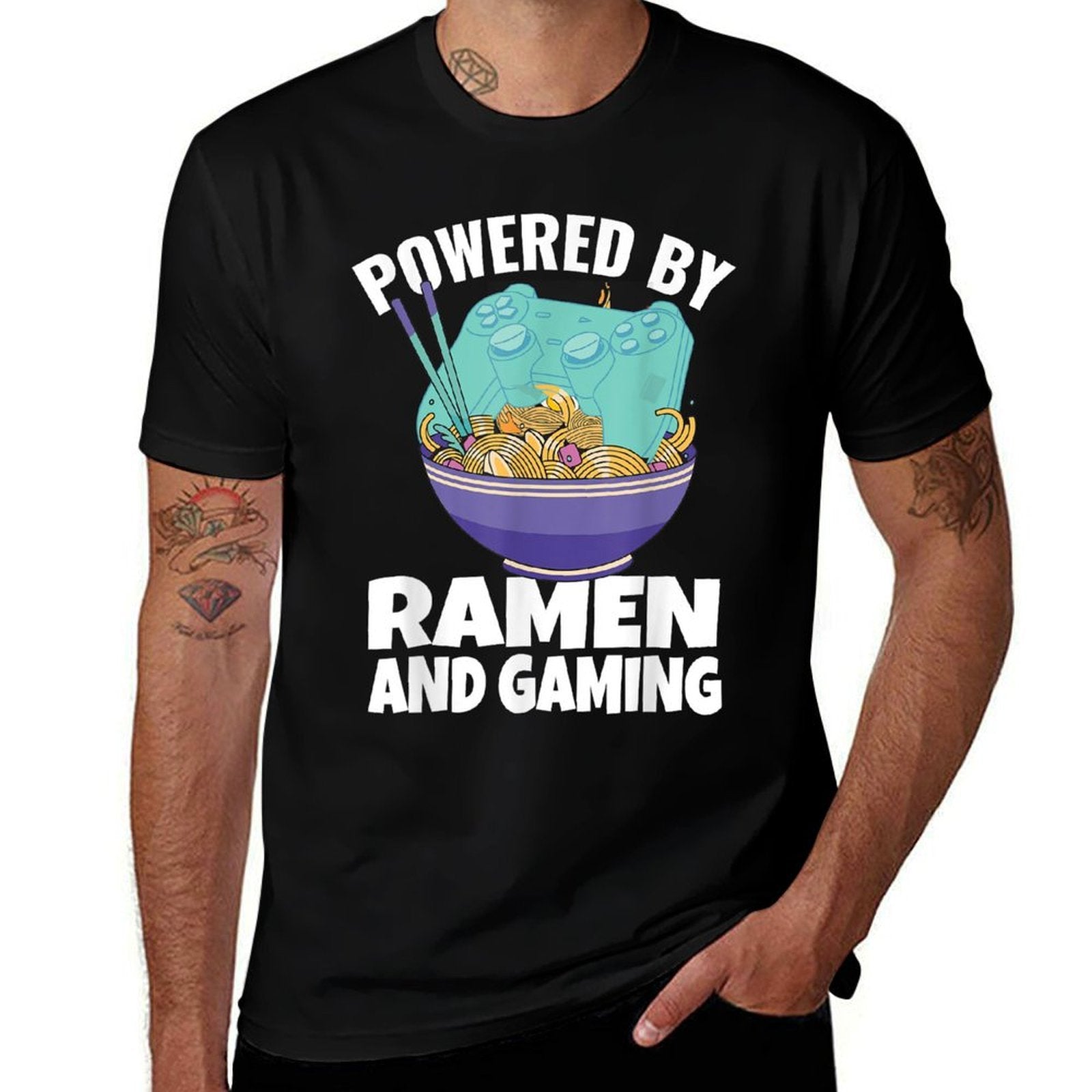 Powered By Ramen And Gaming Kids Gamer  Cotton T-Shirt