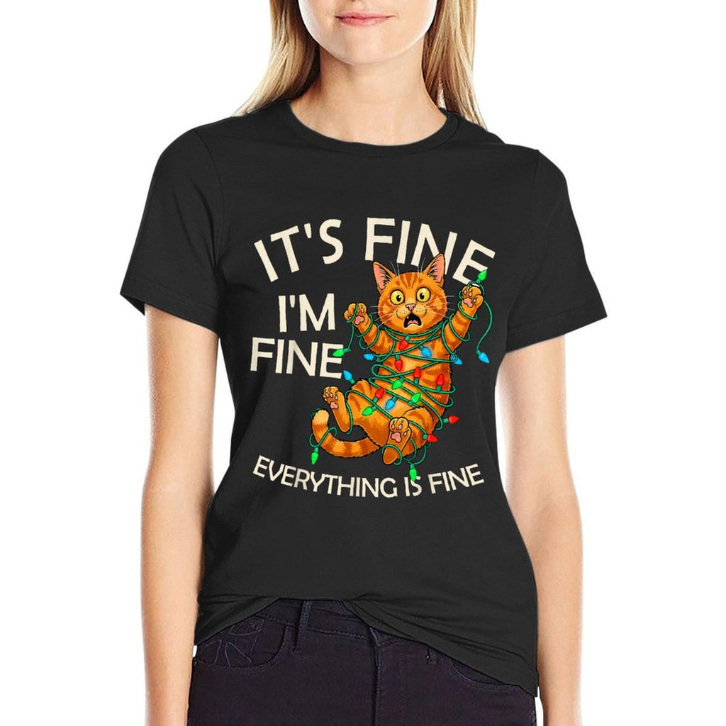 Funny Orange Cat Christmas Light Its Fine Im Fine Xmas  Durable T-Shirt