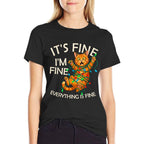 Funny Orange Cat Christmas Light Its Fine Im Fine Xmas  Durable T-Shirt
