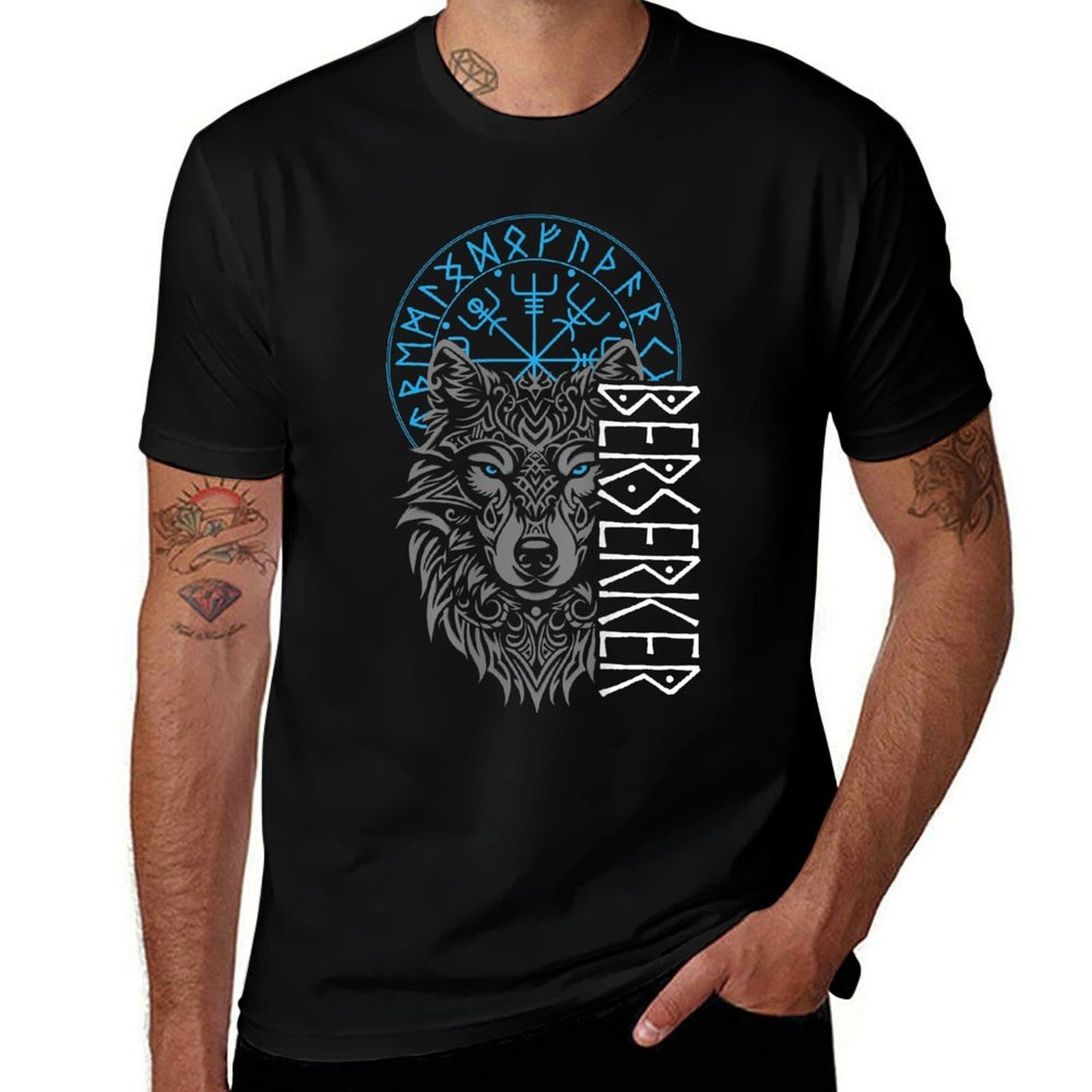 Berserker  Viking Compass - Nordic Wolf Design, Small, Black Comfortable T-Shirt
