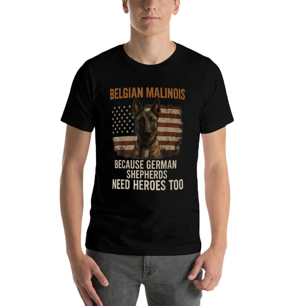 Funny Belgian Malinois American Patriotic Dog 4th July for Men Women Kids  Polyester Blend T-Shirt