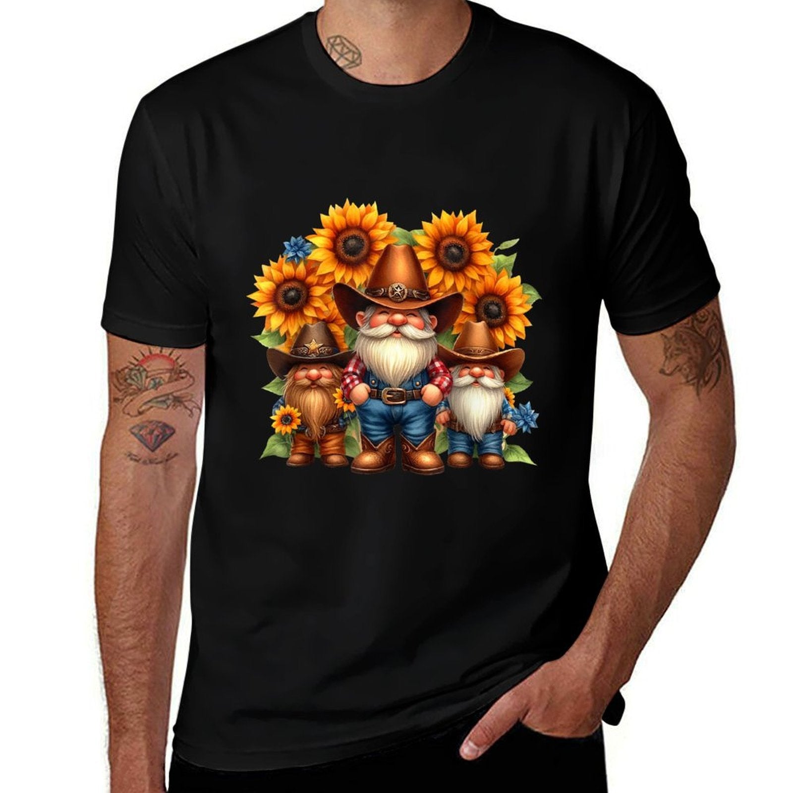 Western Cowboy Gnomes With Sunflowers  Soft T-Shirt