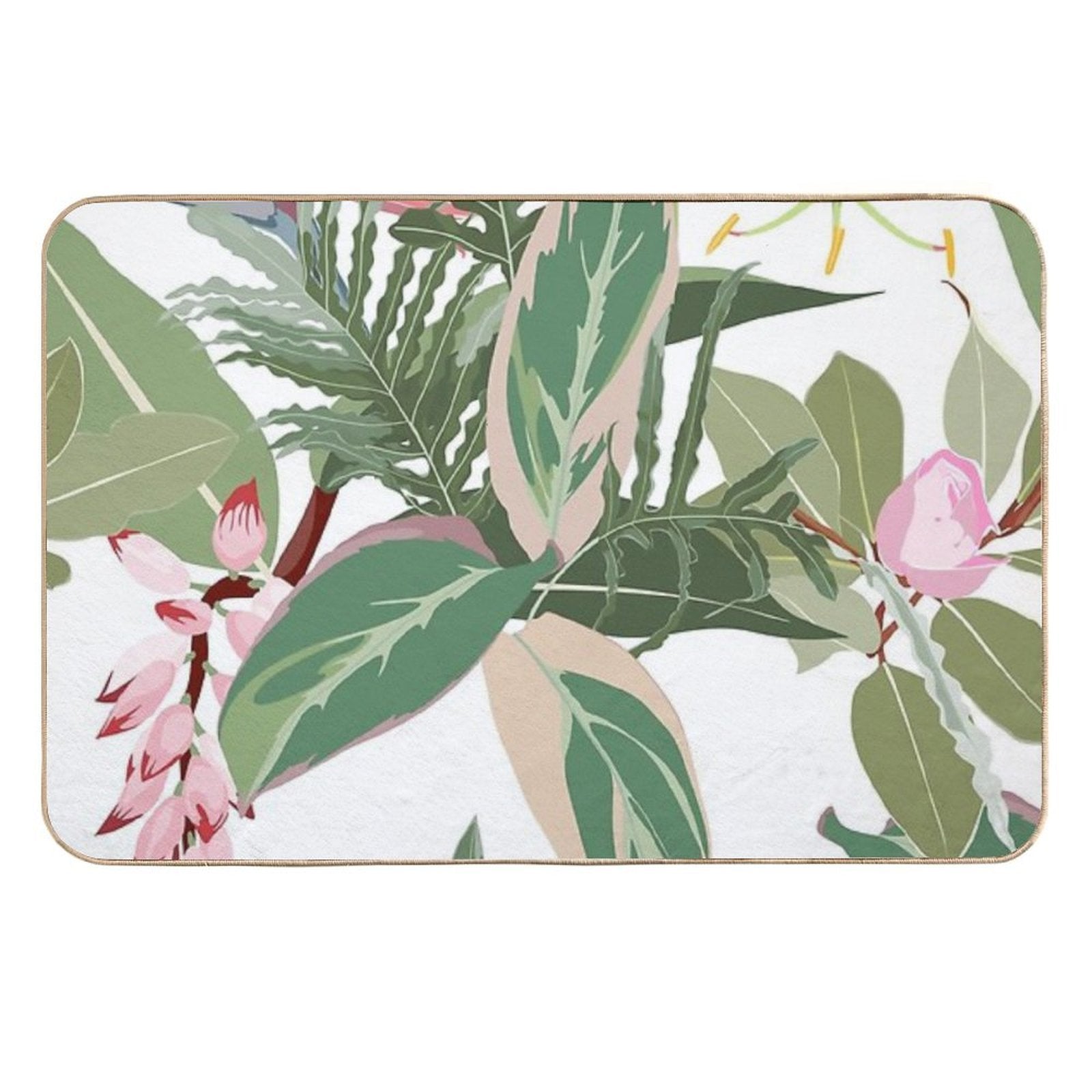 Seamless Floral Pattern with Tropical Pink Flowers with Exotic Leaves.  Stain-Proof Bath Mat