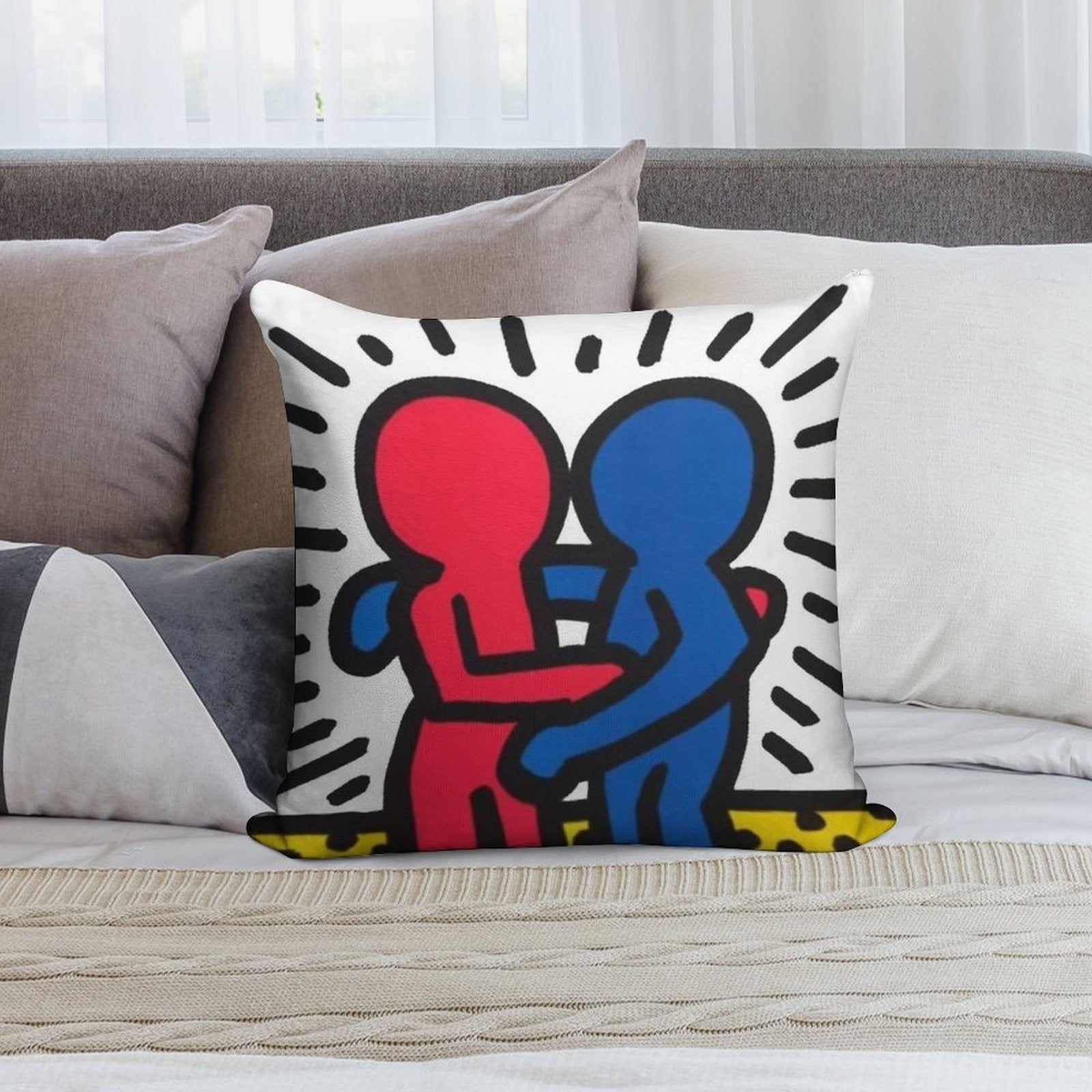 Haring Pop Art Soft Hidden Zipper Throw Pillow