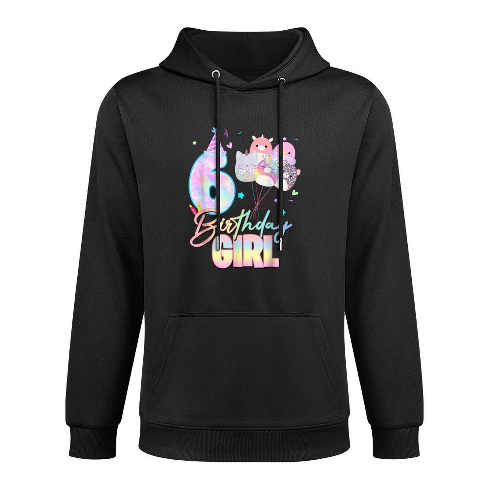 6th Birthday Squish Squad Mallow Girls Kids 6 Year Old Bday Kangaroo Pocket Hoodie