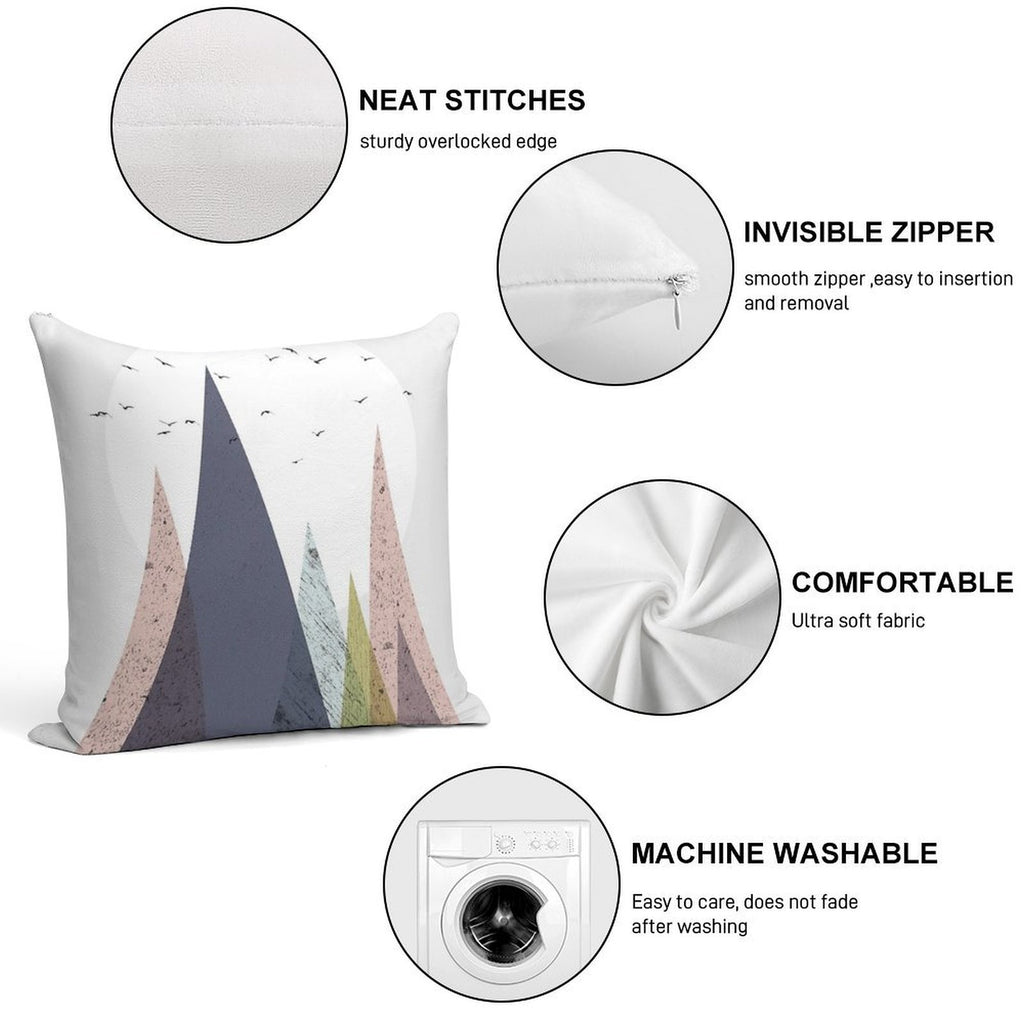 Mid-Century Scandinavian Mountains Soft Hidden Zipper Throw Pillow