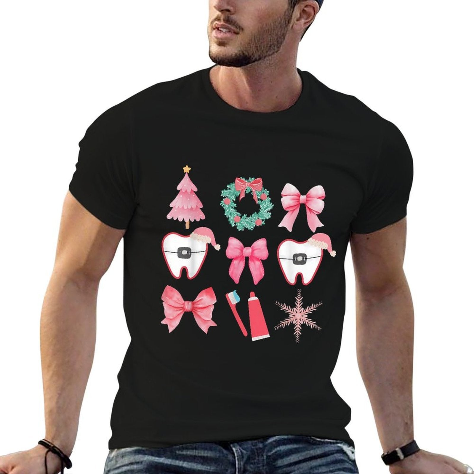 Christmas Coquette Bow Orthodontic Dental Dental Crew  Odor-resistant T-Shirt