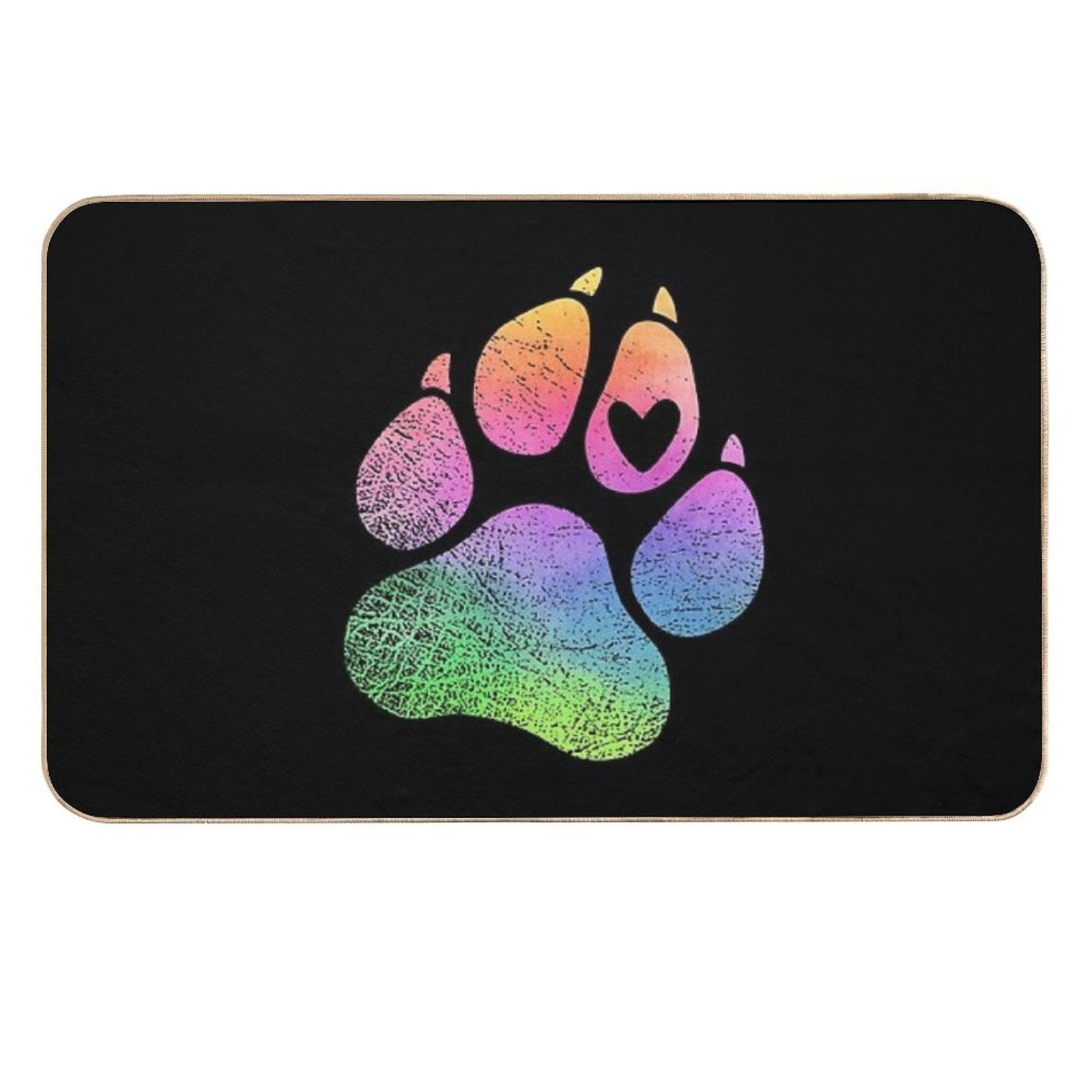 Dog’s Paw Print with A Heart Rainbow Watercolour Design for Animal Lovers.  Repositionable Bath Mat