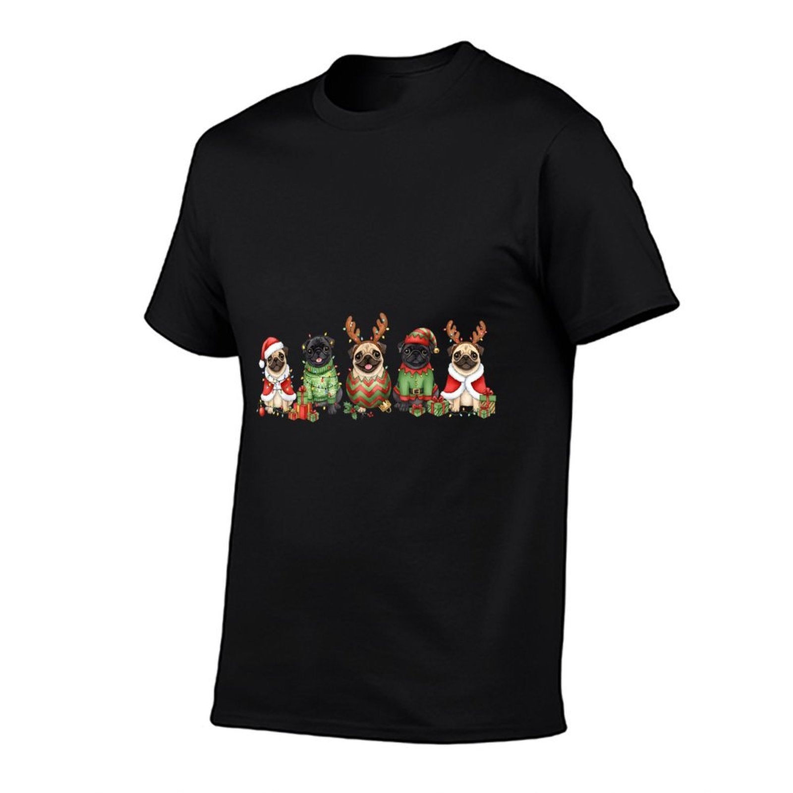 Pug Dogs Christmas Lights Pugmas Santa Dog Lover Gifts  Eco-friendly Material T-Shirt