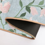 Magnolias Watercolor Asian Inspired Pastel Pink Mint  High-Traffic Bath Mat