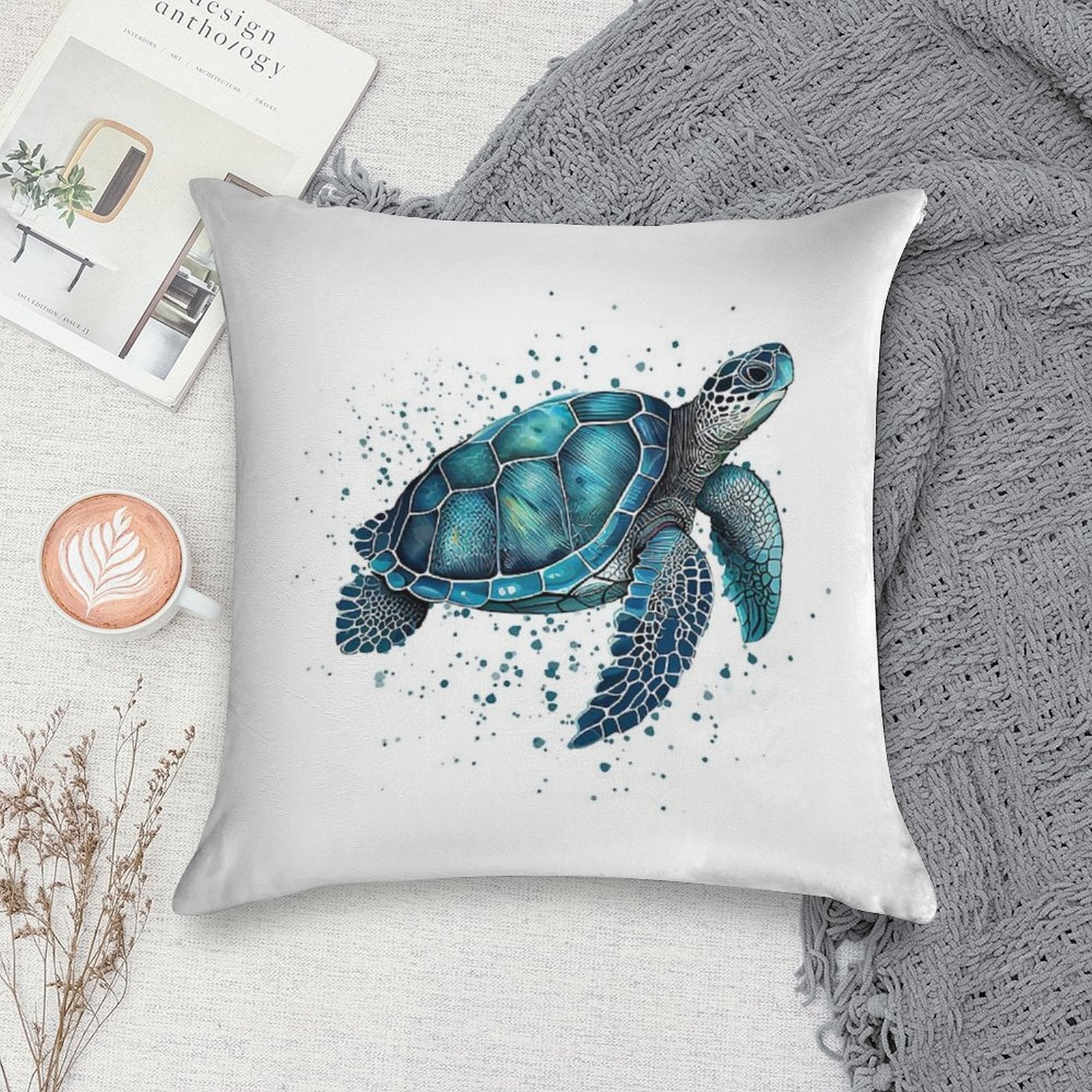 Blue Turquoise Sea Turtle Soft Ultra-Soft Texture Throw Pillow