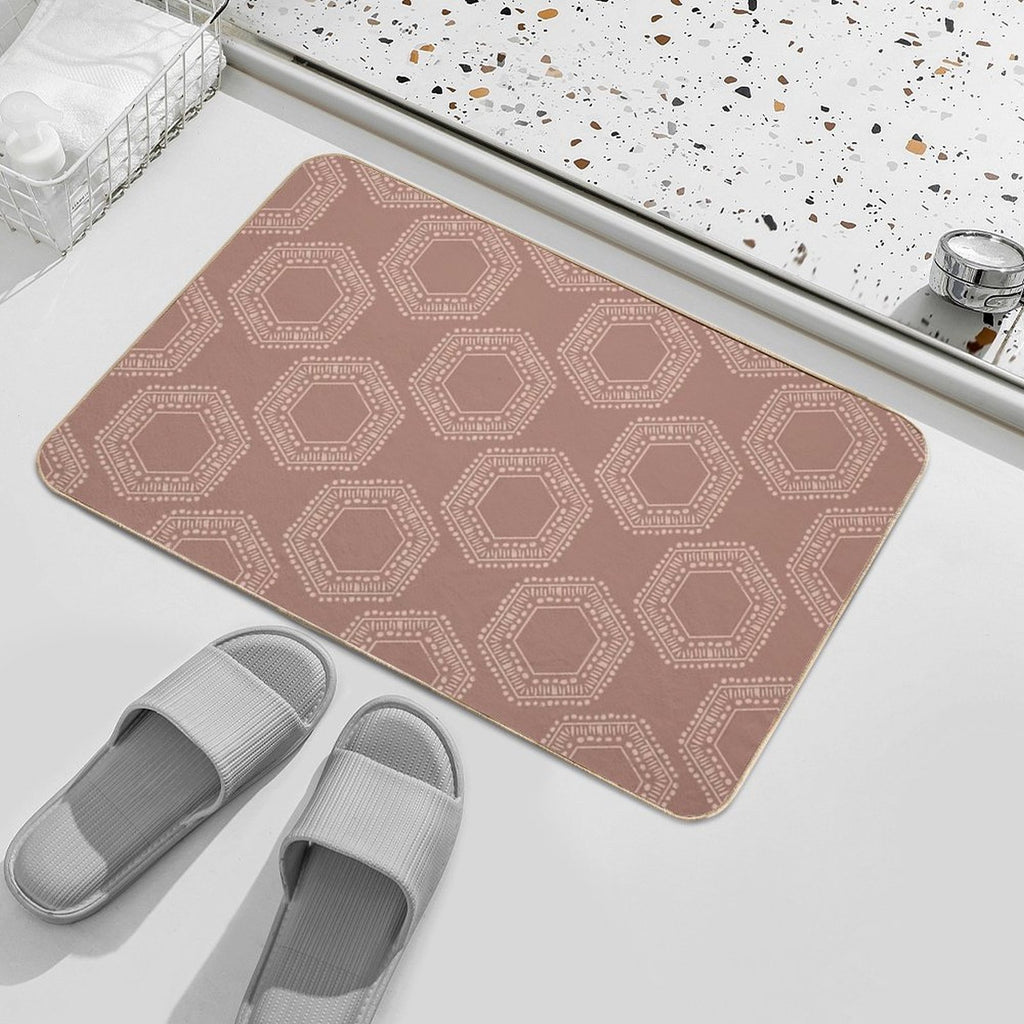 Hexagon Boho Minimalistic Home Decor Pattern  Easy Maintenance Bath Mat