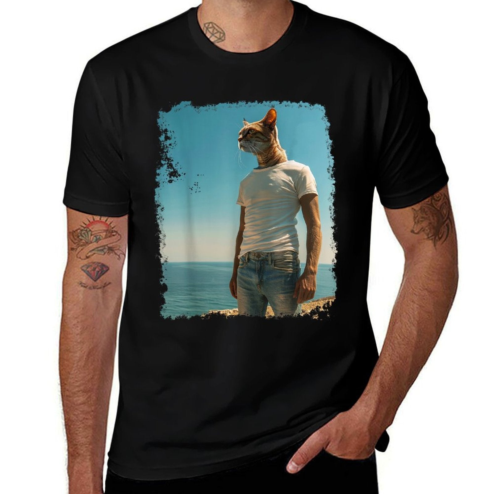 Funny Cat Meme  Rolled Sleeves T-Shirt