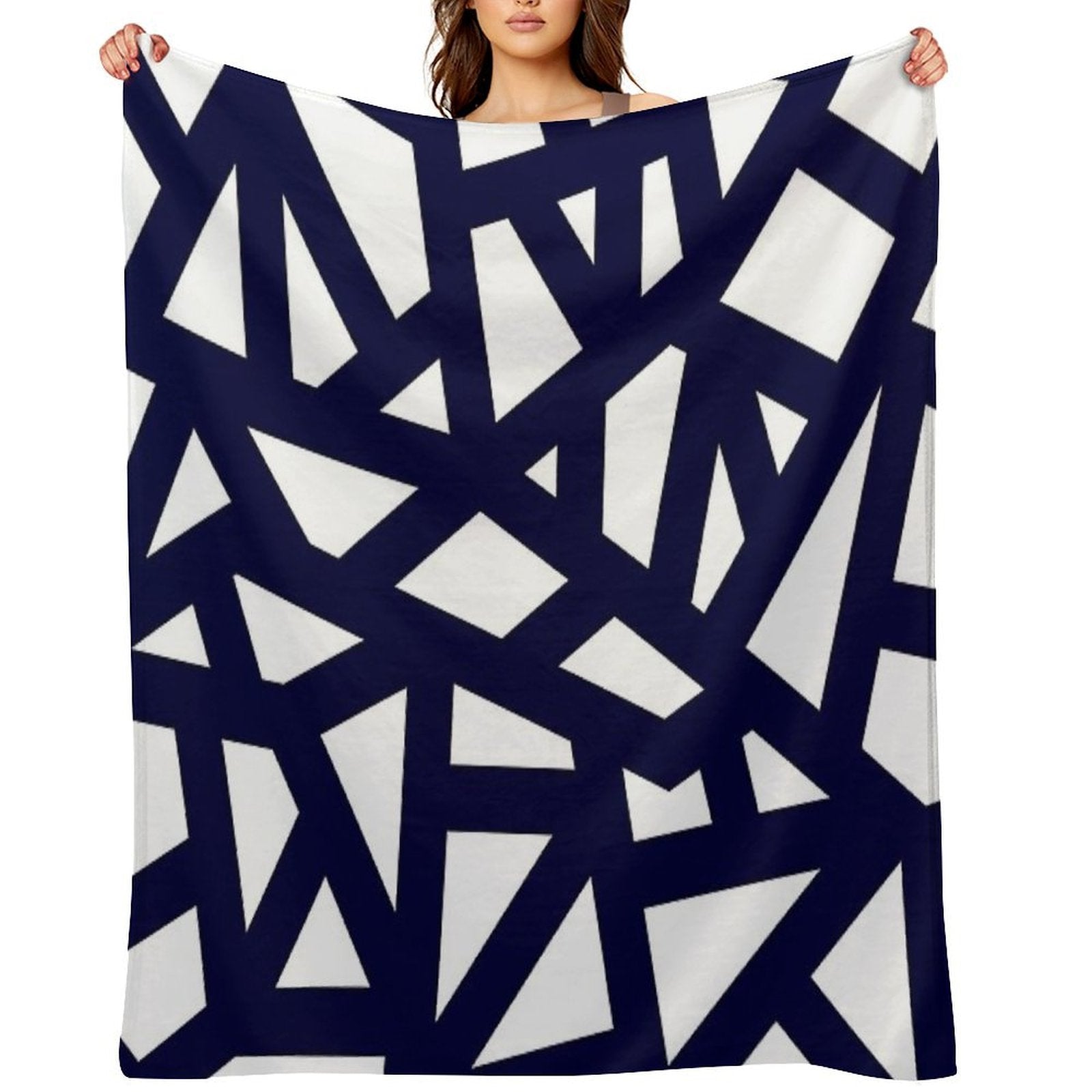 Navy Blue Thick Mosaic Lines On White Comfort Throw Blanket