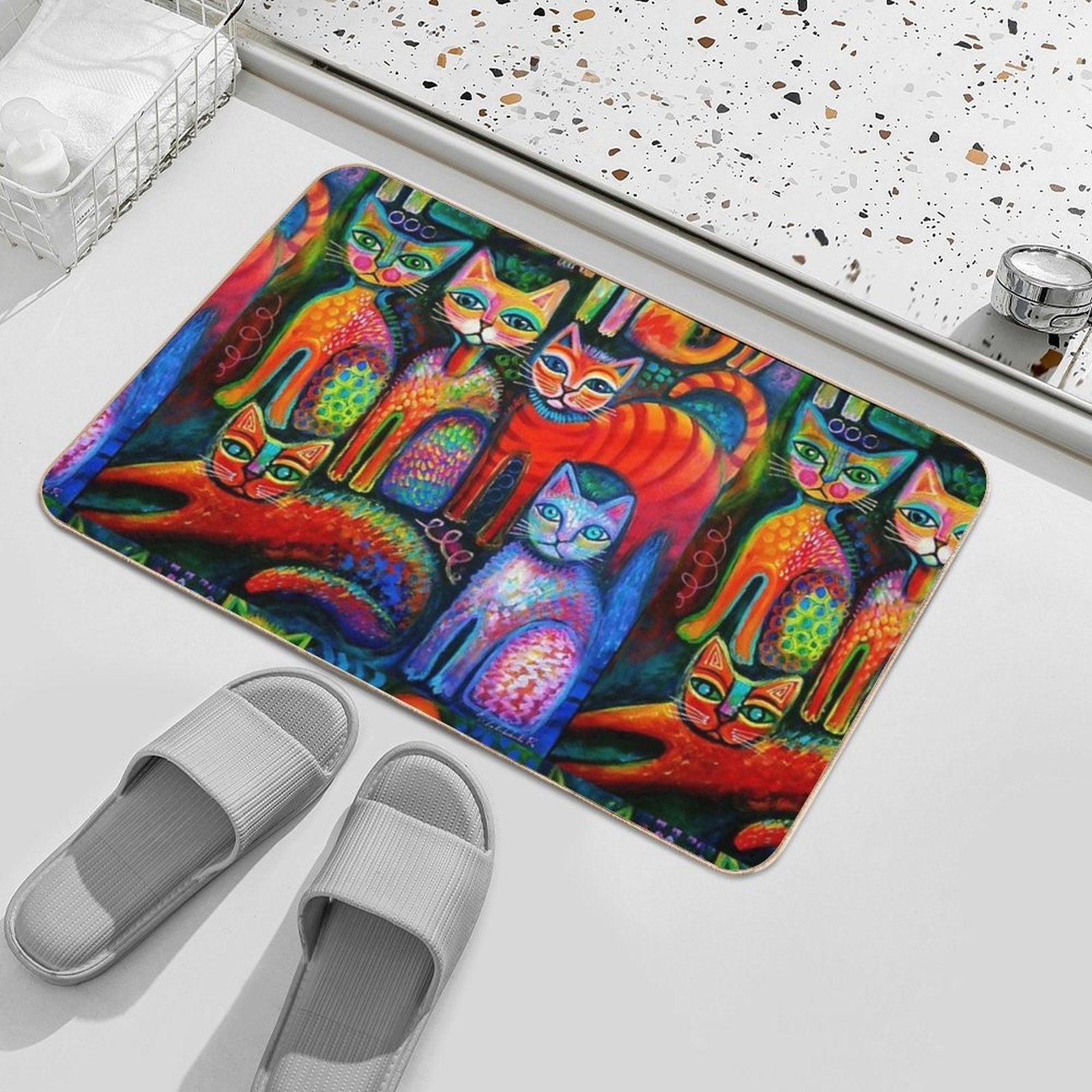 Colourful Kittens  Fade-Resistant Bath Mat