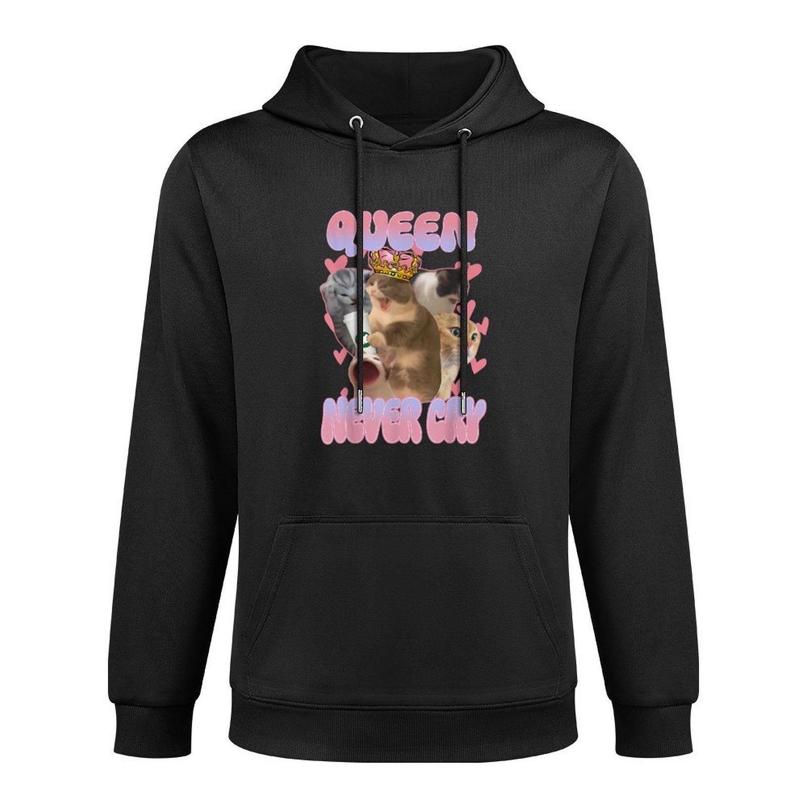 Queen Never Cry Funny Meme Cat Sarcastic Women Pink Girls Medium-Weight Fabric Hoodie