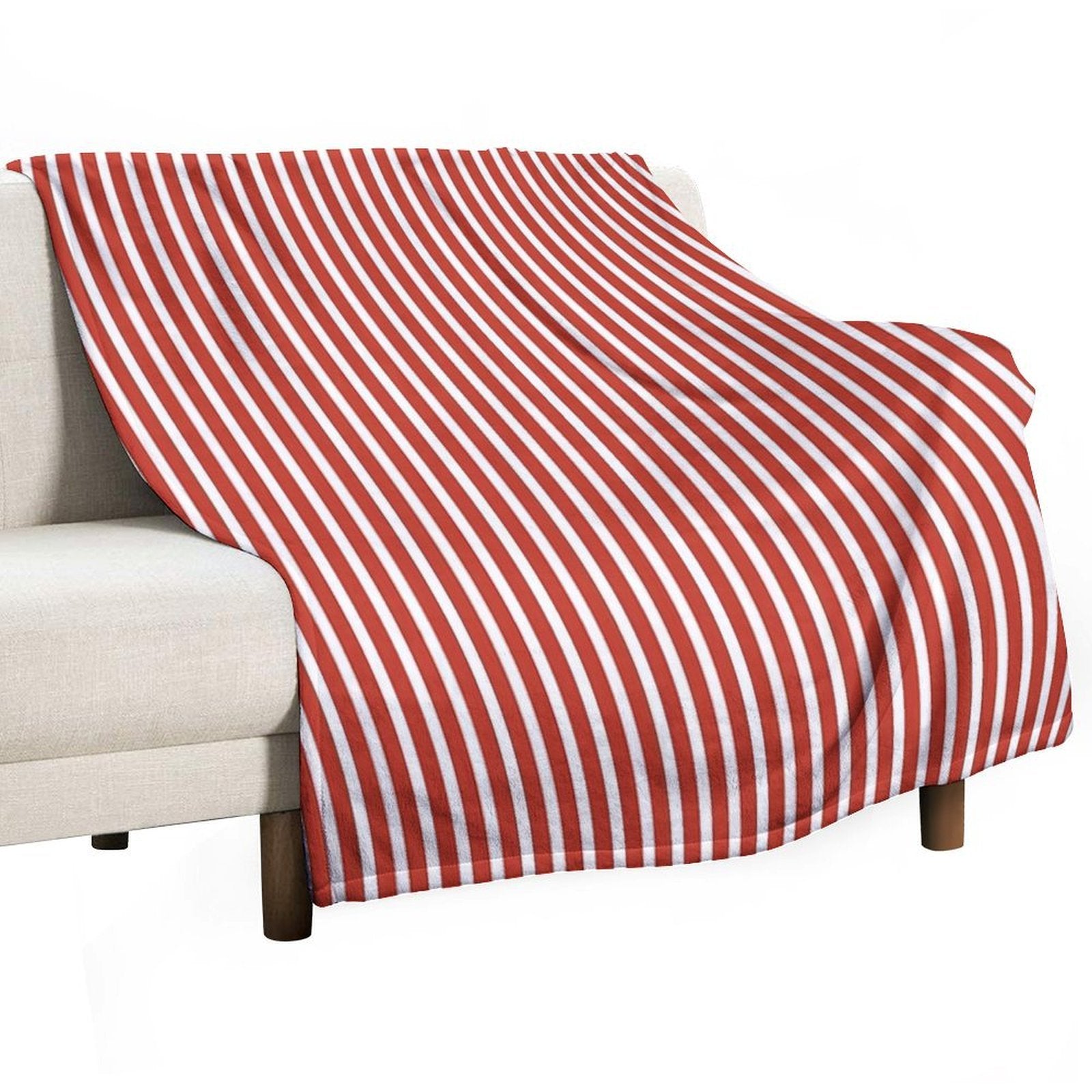 Classic Red And White Vertical Striped Pattern Sustainable Throw Blanket