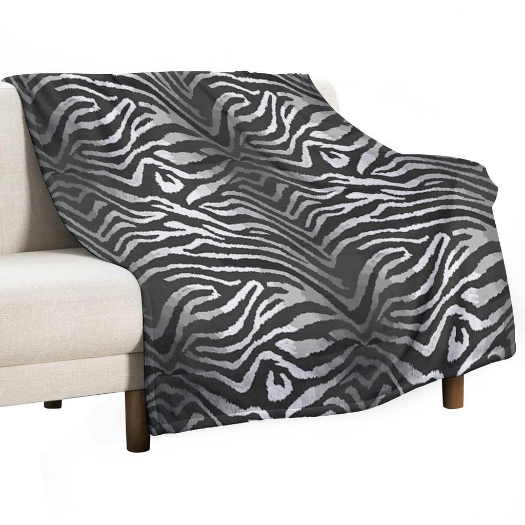 Black And White Seamless Pattern with Tiger Skin, Seamless Tiger Stripe Pattern, Wild Animal Tiger Head Face Mascot Design Vecto Quick-dry Throw Blanket