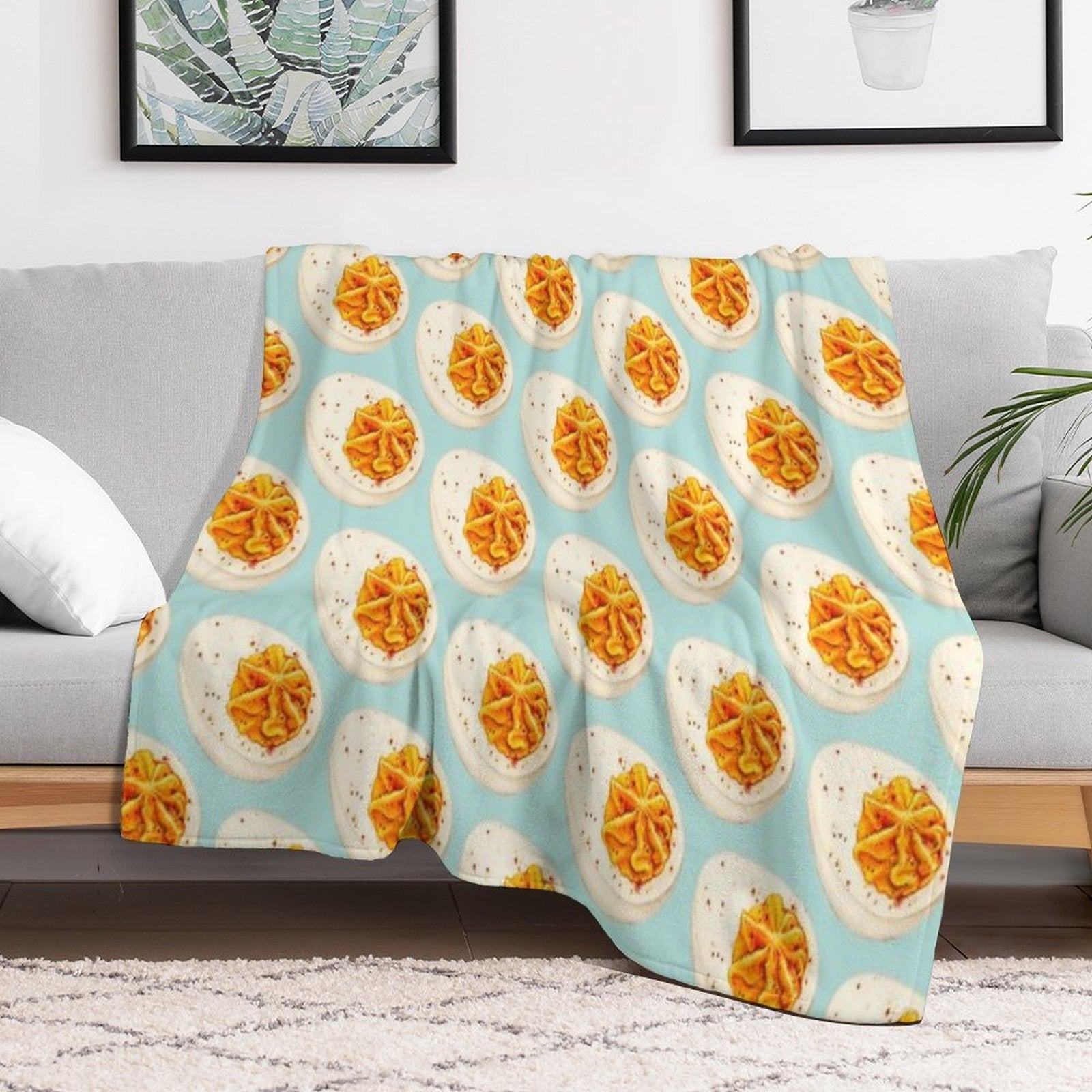 Deviled Egg Pattern - Blue Travel-friendly Throw Blanket
