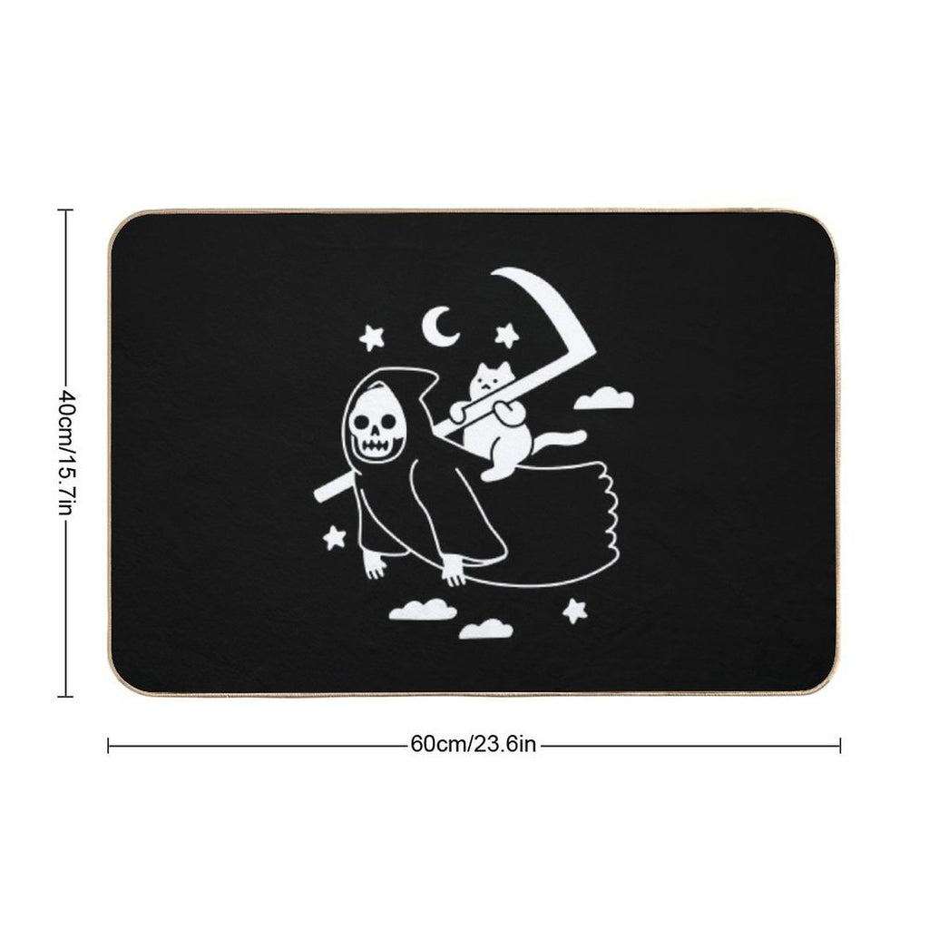 Cat Riding Grim Reaper  Anti-Trip Bath Mat