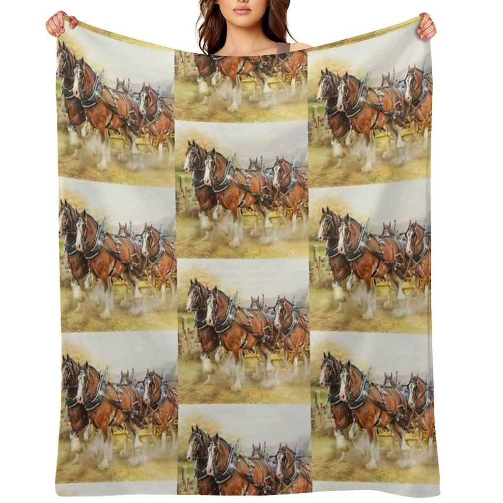 Clydesdales in Harness Wrinkle-free Throw Blanket