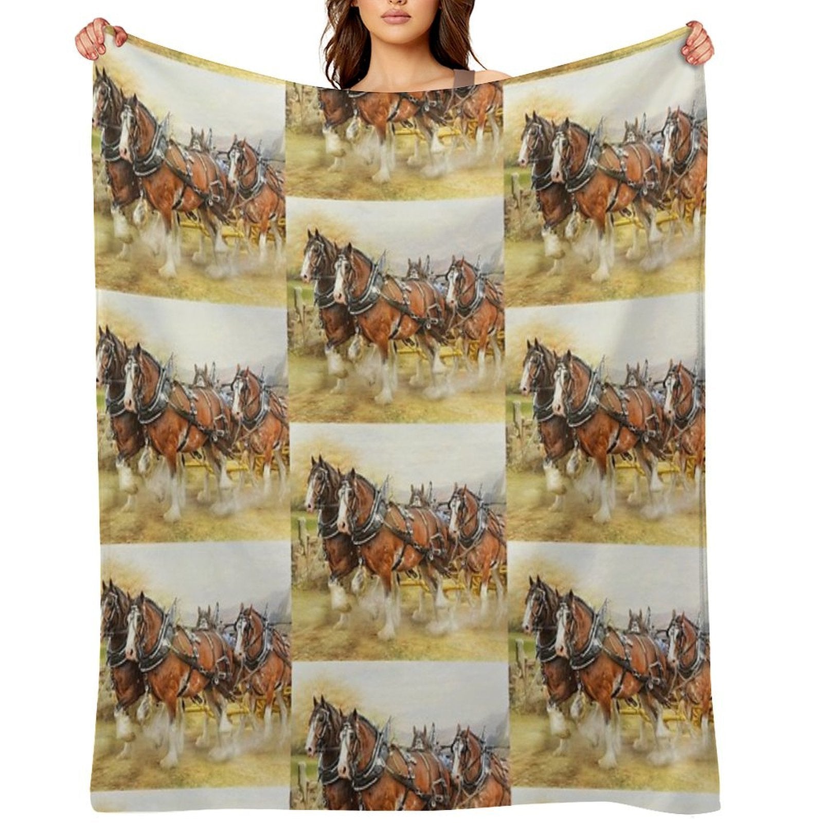 Clydesdales in Harness Wrinkle-free Throw Blanket