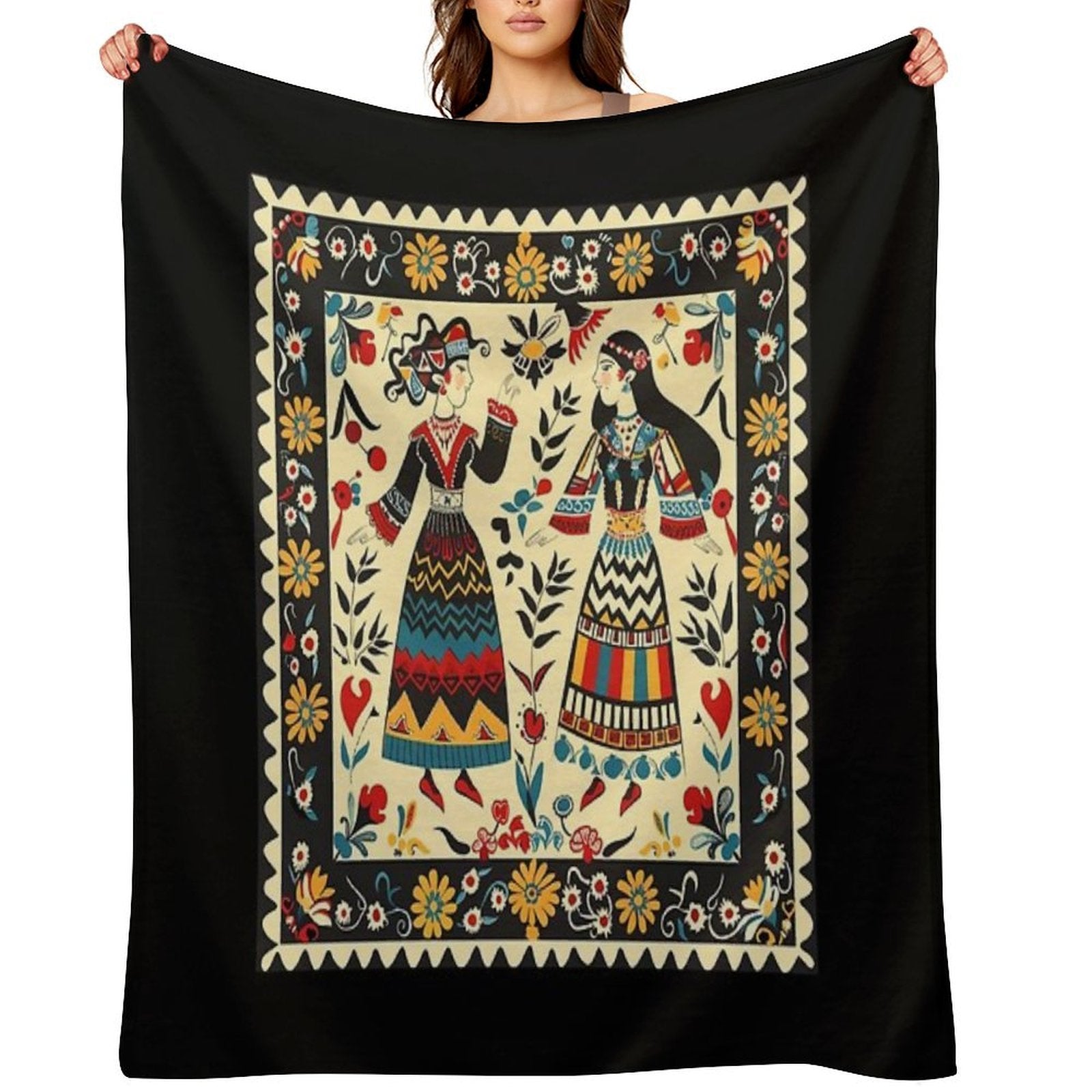 Bulgarian Folk Art Gift-ready Throw Blanket