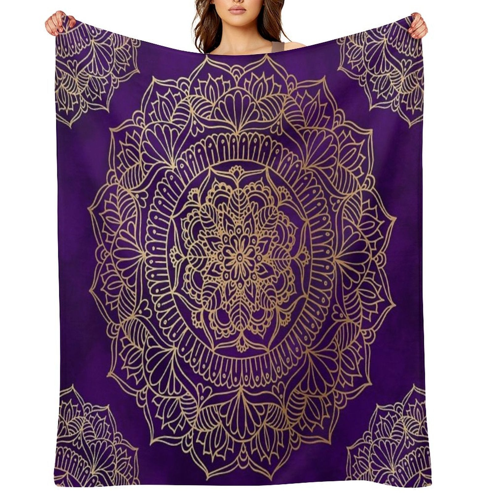 Royal Purple And Gold Mandala Machine-washable Throw Blanket