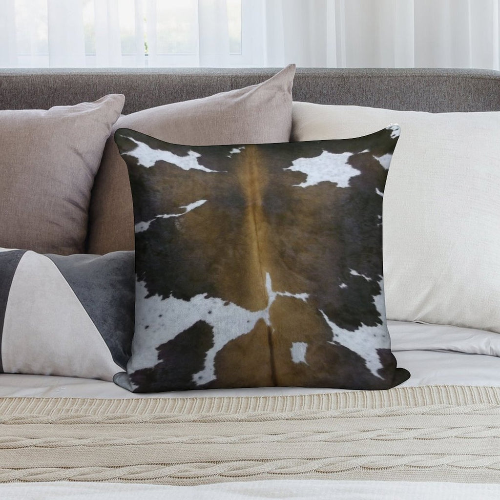 Brown Cowhide Soft Short Plush Fabric Throw Pillow