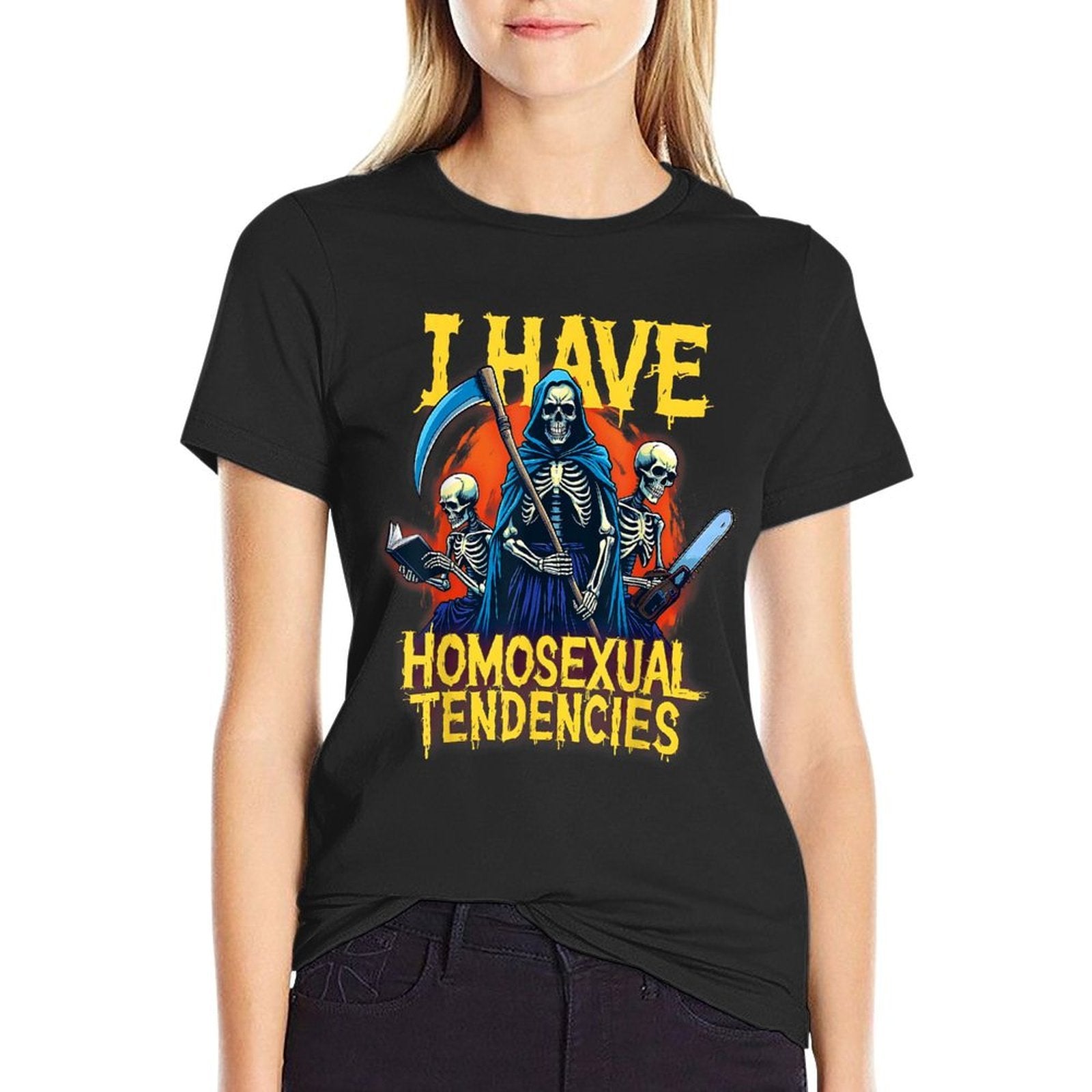 I Have Homosexual Tendencies Hard Skeleton Funny Meme  Oversized Silhouette T-Shirt