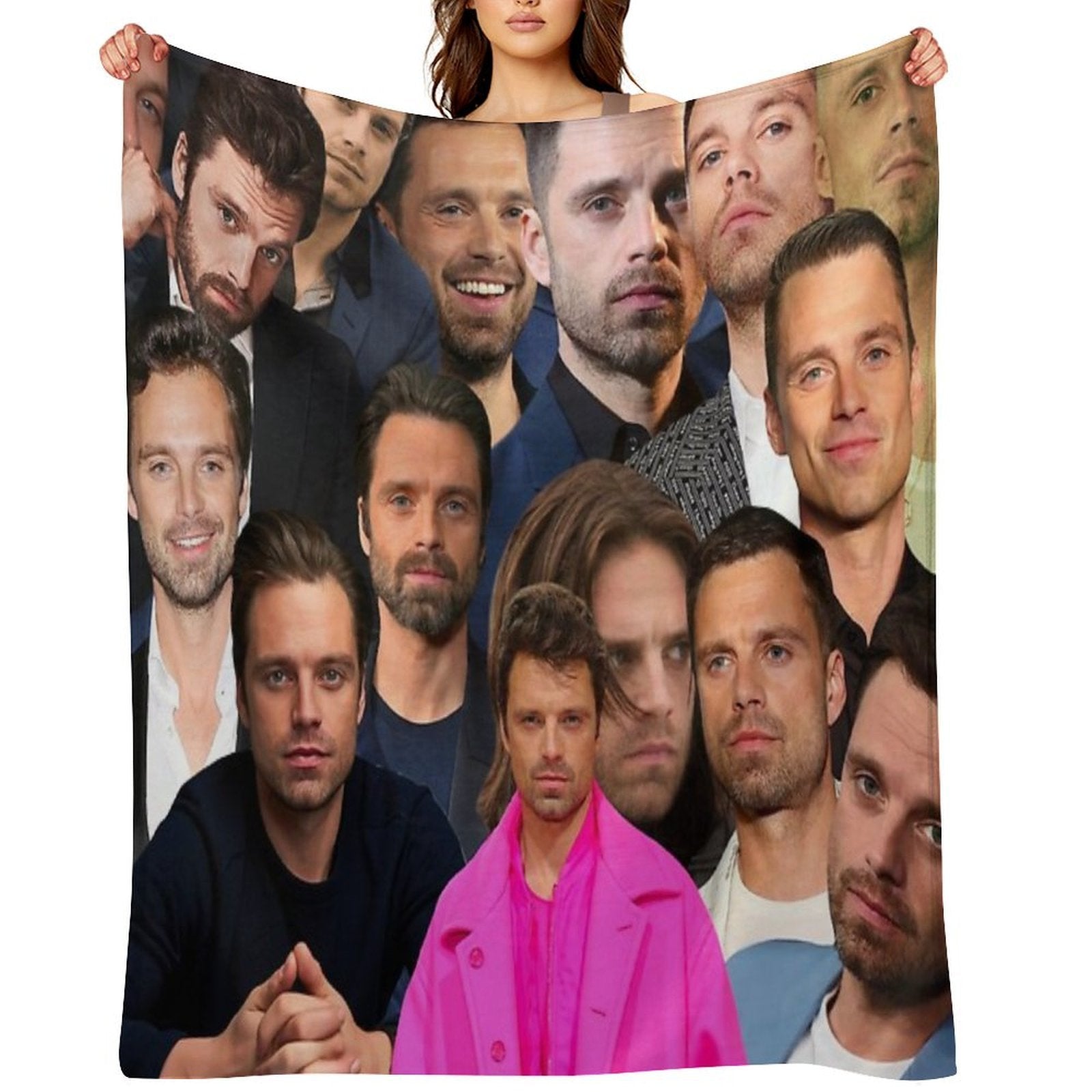 Sebastian Stan Photo Collage Throw Blanket Sustainable Throw Blanket