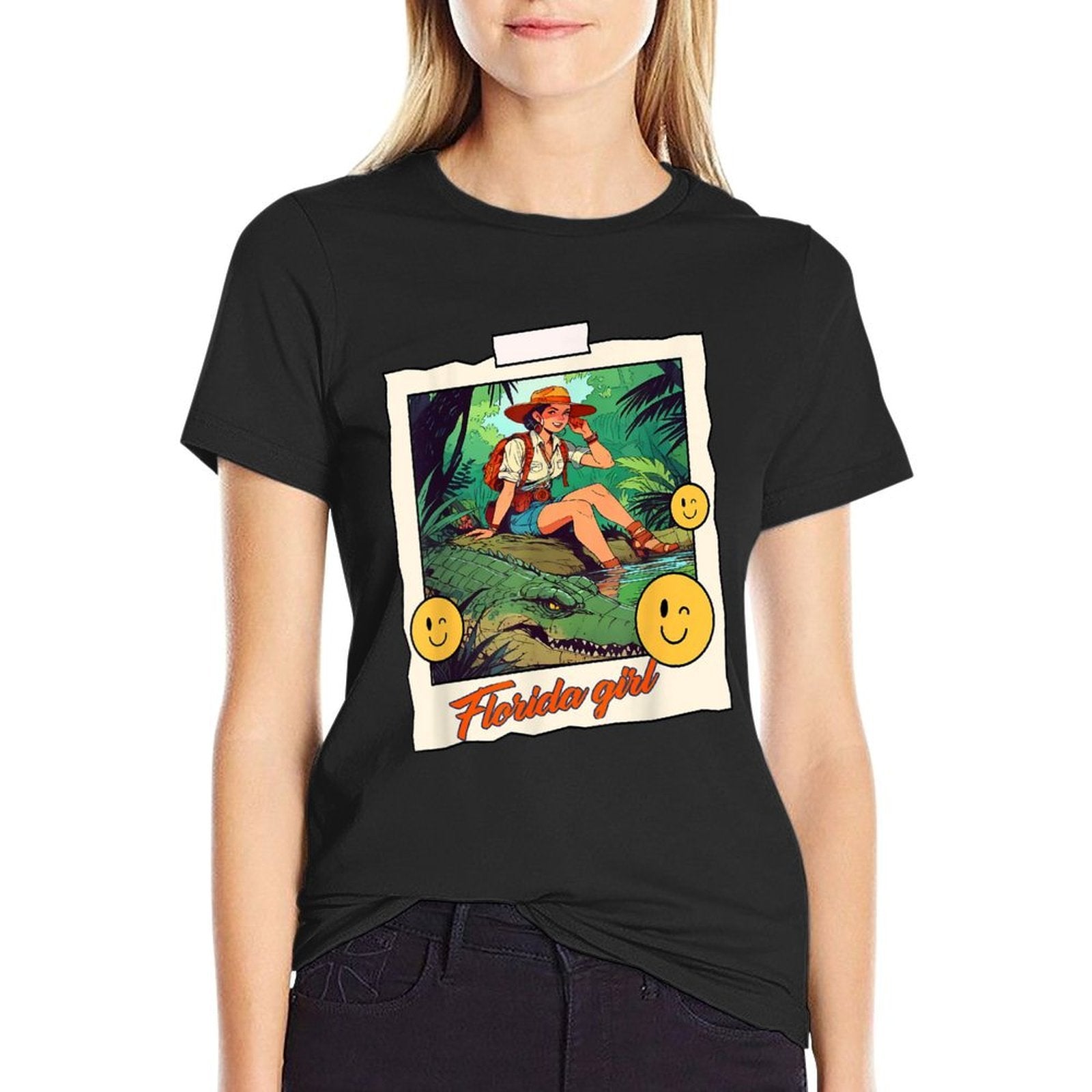Girl Riding Alligator  Weird Funny Florida Crocodile Meme  Moisture-wicking T-Shirt