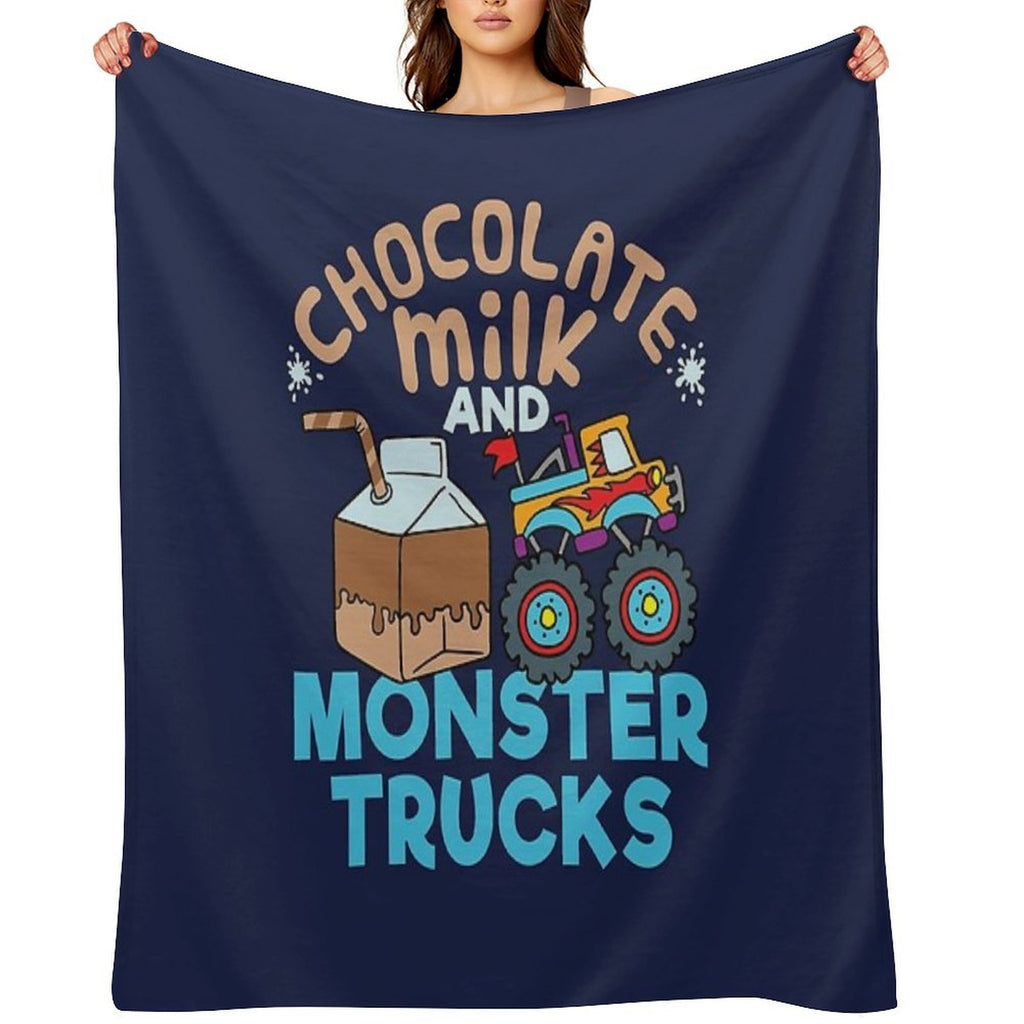 Chocolate Milk And Monster Trucks Velvety-soft Throw Blanket
