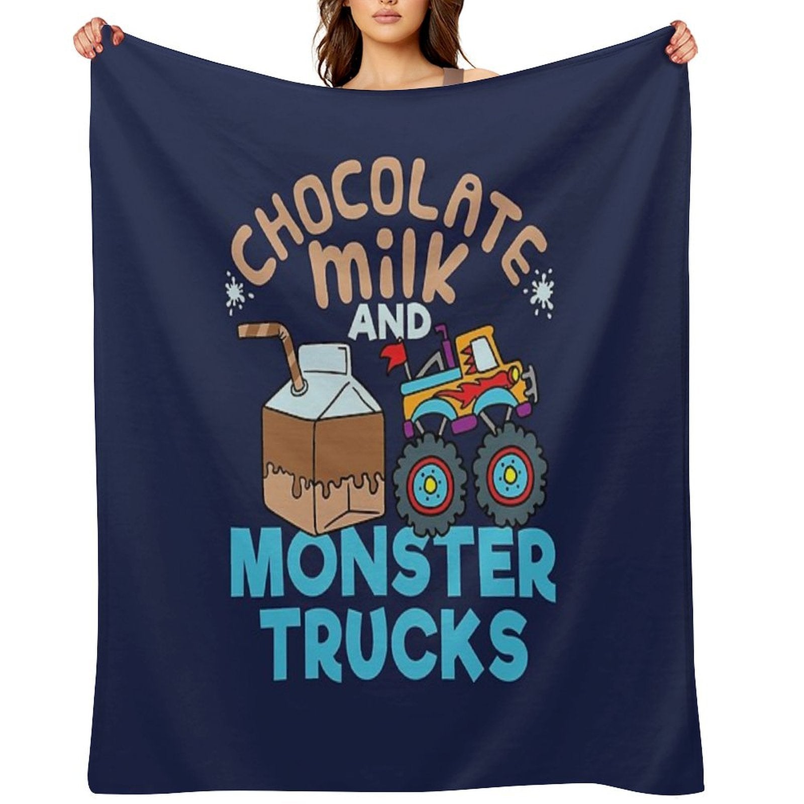 Chocolate Milk And Monster Trucks Velvety-soft Throw Blanket