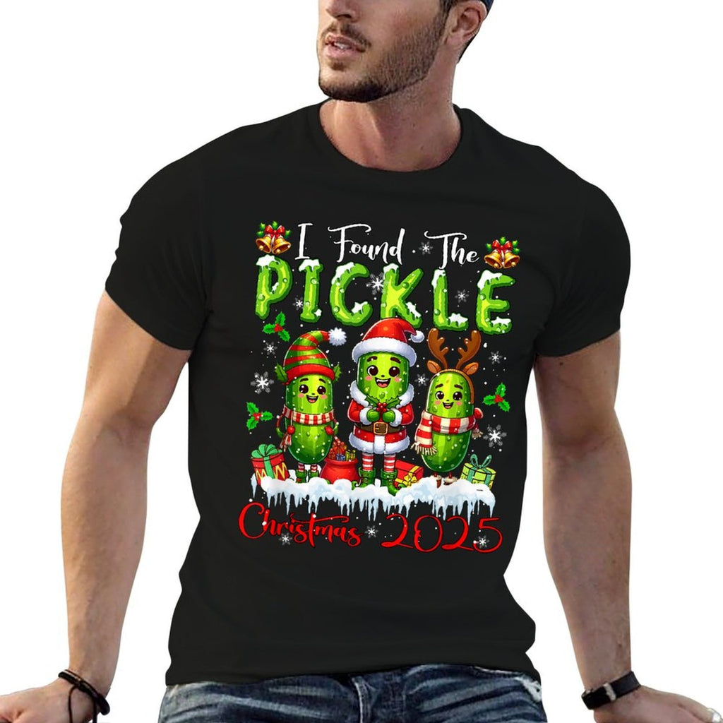 I Found The Pickle Christmas 2025 Santa Reindeer Elf Pickles  Fade-proof Color T-Shirt