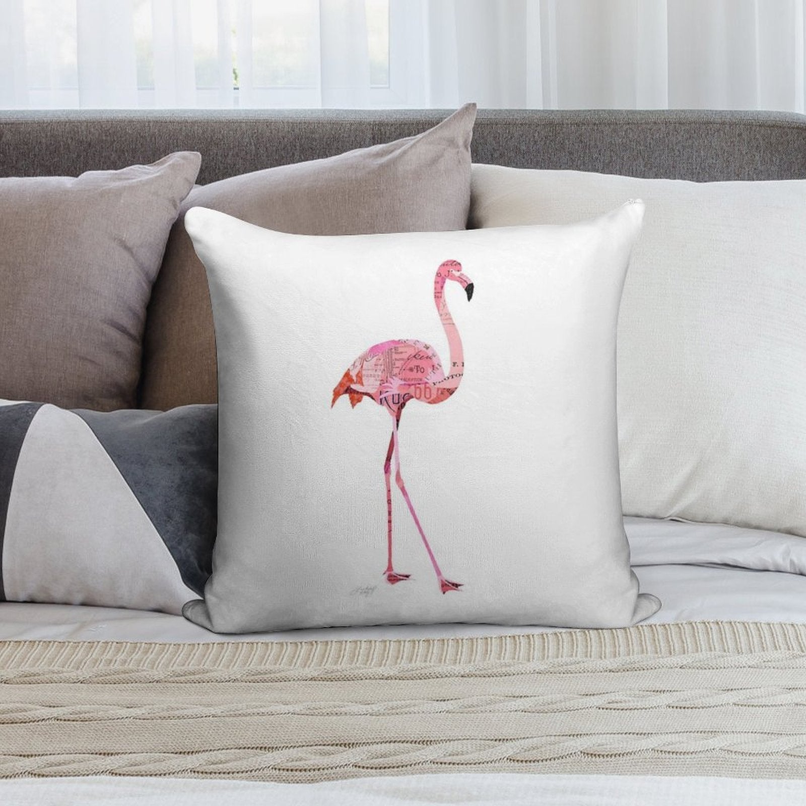 Flamingo Collage Soft Short Plush Fabric Throw Pillow